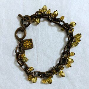 Cookie Lee Bracelet Charm Gold Beads Floral Copper or Bronze Bracelet Adjustable